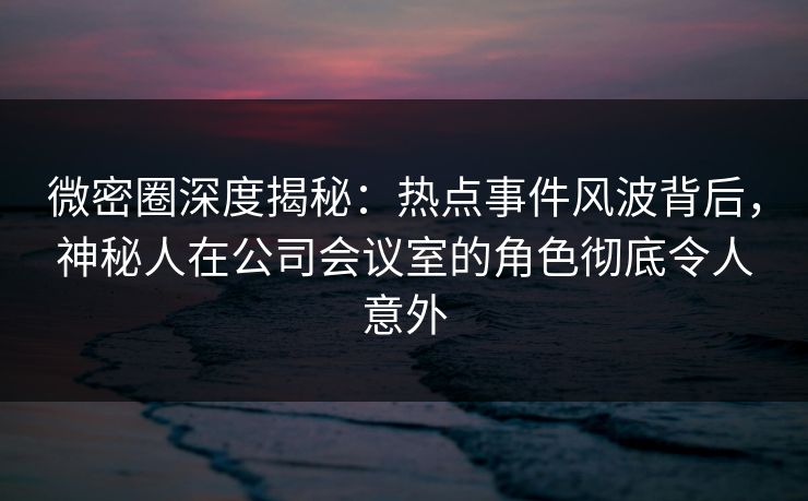 微密圈深度揭秘：热点事件风波背后，神秘人在公司会议室的角色彻底令人意外