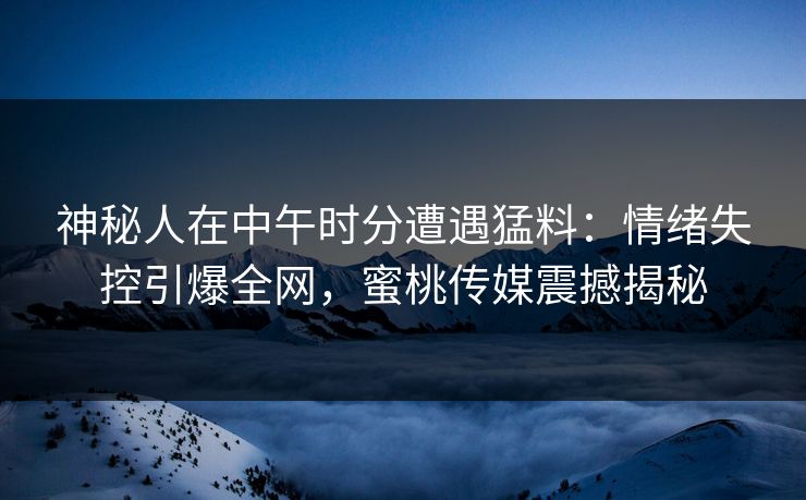 神秘人在中午时分遭遇猛料：情绪失控引爆全网，蜜桃传媒震撼揭秘